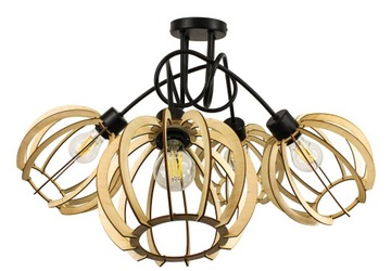 LAMPA WISZĄCA SUFITOWA LOFT 4x DUŻA KULA DREWNIANA