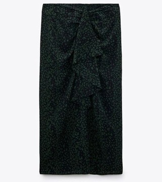 36 S Zara zielona spódnica ołówkowa wzór panterka