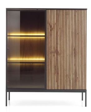 Czarny Wotan Witryna 104 Szkło Lamele LED Loft
