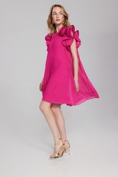 Różowa Sukienka Damska Joseph Ribkoff Plisowana Szyfonowa z Kwiatem 3D r.40