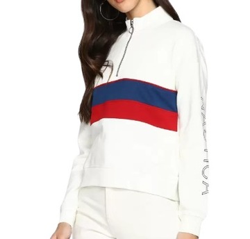Biała bawełniana bluza damska z zamkiem w paski logowana Nautica L