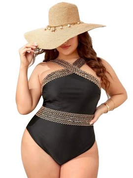 STRÓJ KĄPIELOWY JEDNOCZĘŚCIOWY PLUS SIZE ZŁOTE ZDOBIENIA ROZM 46 (PS18-1)