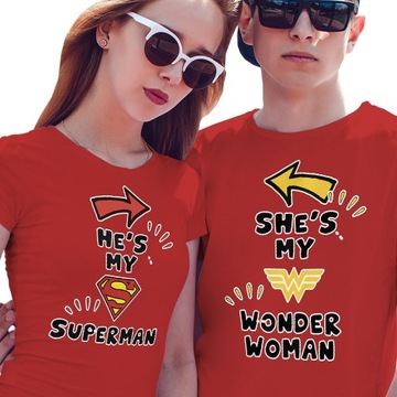 KOSZULKI KOSZULKA T-SHIRT DLA PAR MY SUPERMAN MY WONDER WOMAN JAKOŚĆ