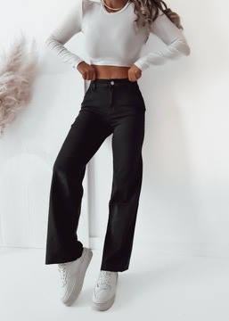 Jeansy spodnie damskie elastyczne szwedy szeroka nogawka S/36 czarne
