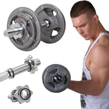 PLATINUM FITNESS HANTLA ŻELIWNA 10kg HANTLE SZTANGA GRYF REGULOWANA