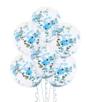 Balony z konfetti niebiesko złotym 6 szt
