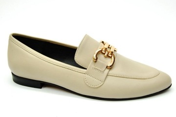 BRAVO MODA 0166 LORDSY mokasyny kremowe SKÓRA r 38