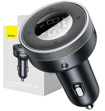 BASEUS TRANSMITER SAMOCHODOWY FM BLUETOOTH AUX ŁADOWARKA 2XUSB WYŚWIETLACZ