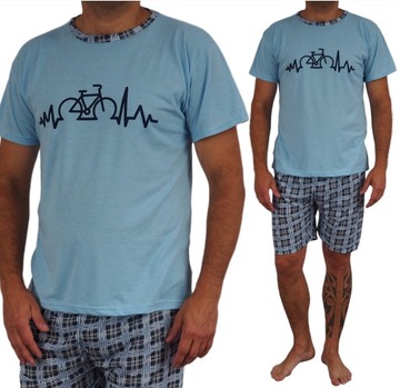 PIŻAMA MĘSKA 3XL KRATKA szorty ROWER logo BAWEŁNA