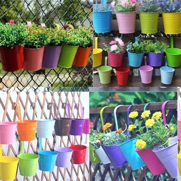 Кожухи металлические с ручкой, ушком, крючком, подвесные цветочные горшки, 10 см, набор 6 шт.