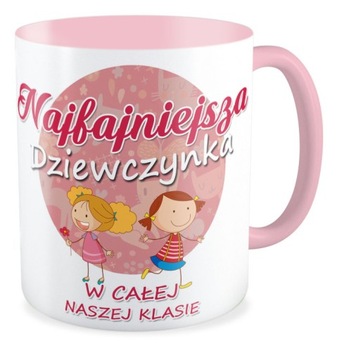 Kubek RÓŻOWY NajFajniejsza DZIEWCZYNA w klasie na DZIEŃ KOBIET DZIEWCZYNKA