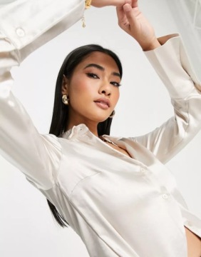 РУБАШКА ЖЕНСКАЯ АТЛАСНАЯ РУБАШКА TOPSHOP, БЕЖЕВАЯ, 36S 1VAE