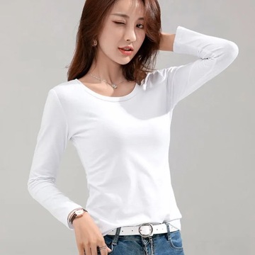 Slim Pure Cotton 95% Kobiety T-shirt Długi rękaw dla kobiet cienkie białe