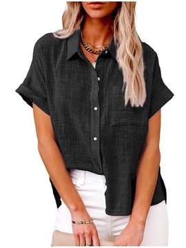 Bluzka koszulowa damska koszula lniana rozpinana, XL