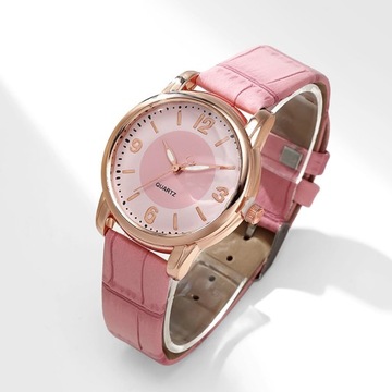 Women Watch Dual-color Round Dial Faux Leather Strap Elegant