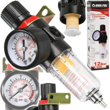 REDUKTOR CIŚNIENIA FILTR POWIETRZA ODWADNIACZ REGULATOR 1/4'' + MANOMETR