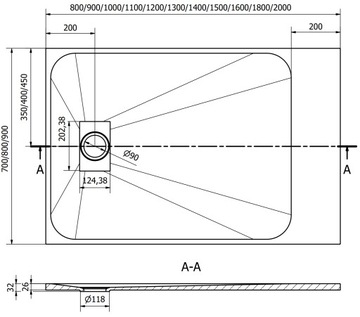 Mexen Hugo прямоугольный поднос для душа SMC имитация камня 180 x 80 см белый
