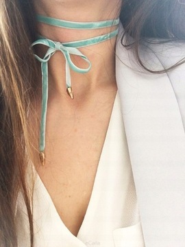 Naszyjnik Choker Rzemyk na szyję Miętowy Velvet