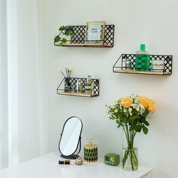 Комплект из 3-х плавающих полок в деревенском стиле из дерева и железа.