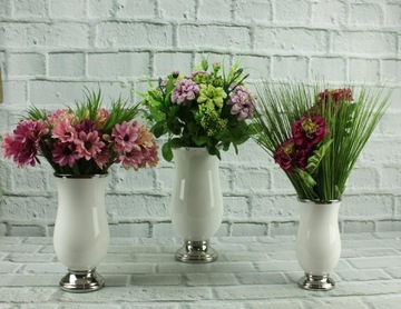 Плоская керамическая ваза H16, бело-серебристая