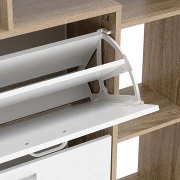 УЗКИЙ ШКАФ ДЛЯ ОБУВИ, БЕЛЫЙ, ДУБ СОНОМА, С ПОЛКАМИ ДЛЯ ПРИХОЖЕЙ