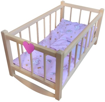 ЛЮБЕЛЬКА для кукол - ДЕРЕВЯННАЯ КРОВАТЬ+ПОСТАЛЬНОЕ - массивная