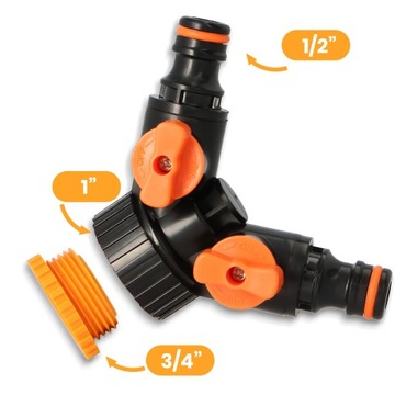 Коллектор для садового водопроводного крана, ДВОЙНЫЕ клапаны, быстроразъемный соединитель, уменьшение шланга