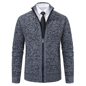 Sweter jesienno-zimowa męska ciepły kardigan blu