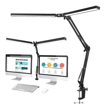 LAMPKA LED BIURKOWA NA BIURKO LAMPA BIURKOWA PODWÓJNA GŁOWICA OCHRONA OCZU