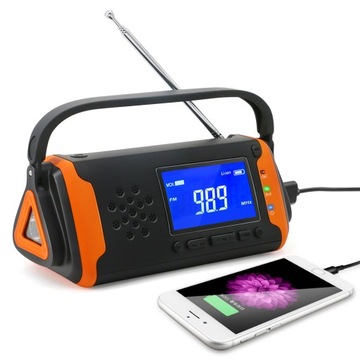 ПОРТАТИВНОЕ РАДИО AM FM, 4000 мАч, ЖК-дисплей, солнечная батарея, SOS USB
