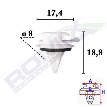 Spinka listwy szyby czołowej 8mm LAND ROVER x5szt