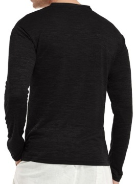 МУЖСКАЯ ФУТБОЛКА С V-ОБРАЗНЫМ ВЫРЕЗОМ, ДЛИННЫМИ РУКАВАМИ И ПУГОВИЦАМИ, ЧЕРНАЯ CASUAL SHEIN M