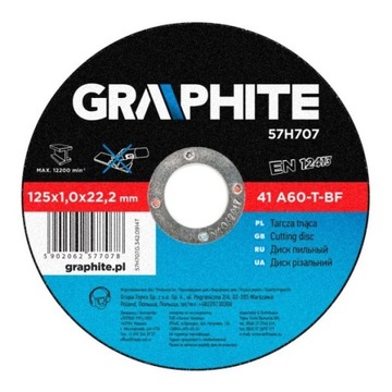 Tarcza tnąca do metalu 125x1.0x22.2mm,41 A60-T-BF 57H707 GRAPHITE