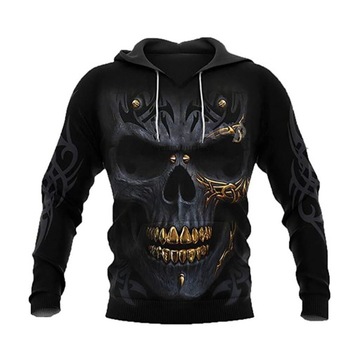 MROCZNA BLUZA MĘSKA 3D Z KAPTUREM GOLDEN SKULL M