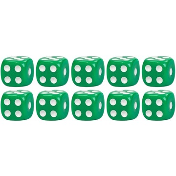 ZESTAW 10 KOSTEK K6 RPG ZIELONA KOŚĆ SZEŚCIOŚCIENNA 1,1 CM