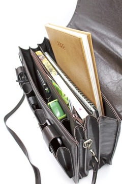 Мужской кожаный портфель, портфель, 3 кармана + ГРАВИРОВКА