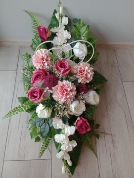 Stroik na cmentarz GRÓB kompozycja WIĄZANKA pomnik KWIATY SZTUCZNE serce