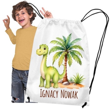 WOREK na buty kapcie PLECAK do przedszkola szkoły żłobka DINOZAURY + IMIĘ