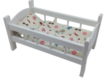 ŁÓŻECZKO DREWNIANE BIAŁE dla lalek + POŚCIEL