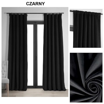 ZASŁONA WELUROWA CZARNA NA TAŚMIE 140X250 VELVET WELUR TUNEL ŻABKI