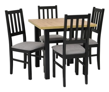 4 solidne DREWNIANE krzesła BOHO + rozkładany stół kwadratowy 80x80/160 dąb