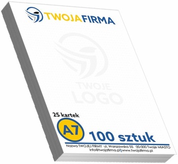 NOTESY klejone A7 BLOCZKI 25-kartkowe LOGO 100 sz