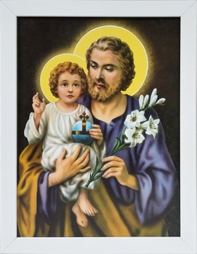 OBRAZ 45x35 ŚWIĘTY JÓZEF JEZUS BIAŁA RAMA