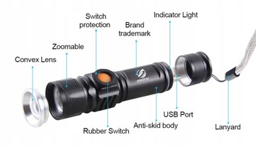 Мощный светодиодный фонарик с зарядкой через USB.