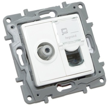 Gniazdo TV typu F RJ 45 Kat. 5 UTP Niloe białe