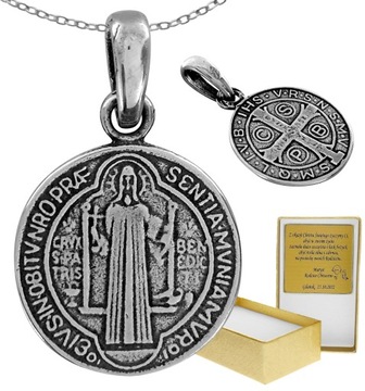 SREBRNY MEDALIK ŚWIĘTY BENEDYKT OKRĄGŁY PRÓBA 925