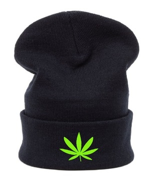 Zimowa CZAPKA BEANIE CIEPŁA Ganja Listek Haft