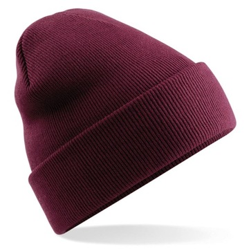 czapka beanie BURGUNDOWA odwijana brąz smerfetka
