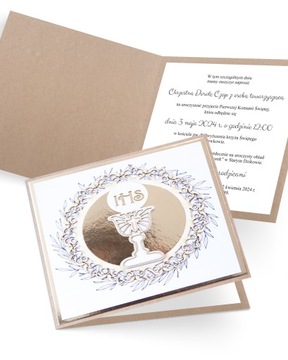 Zaproszenia Komunijne personalizowane z kopertą Craft Host Floral Frame