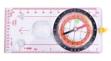 KOMPAS MAPOWY KARTOGRAFICZNY PŁYTKOWY LUPA BUSOLA SZNUREK PODRÓŻNY